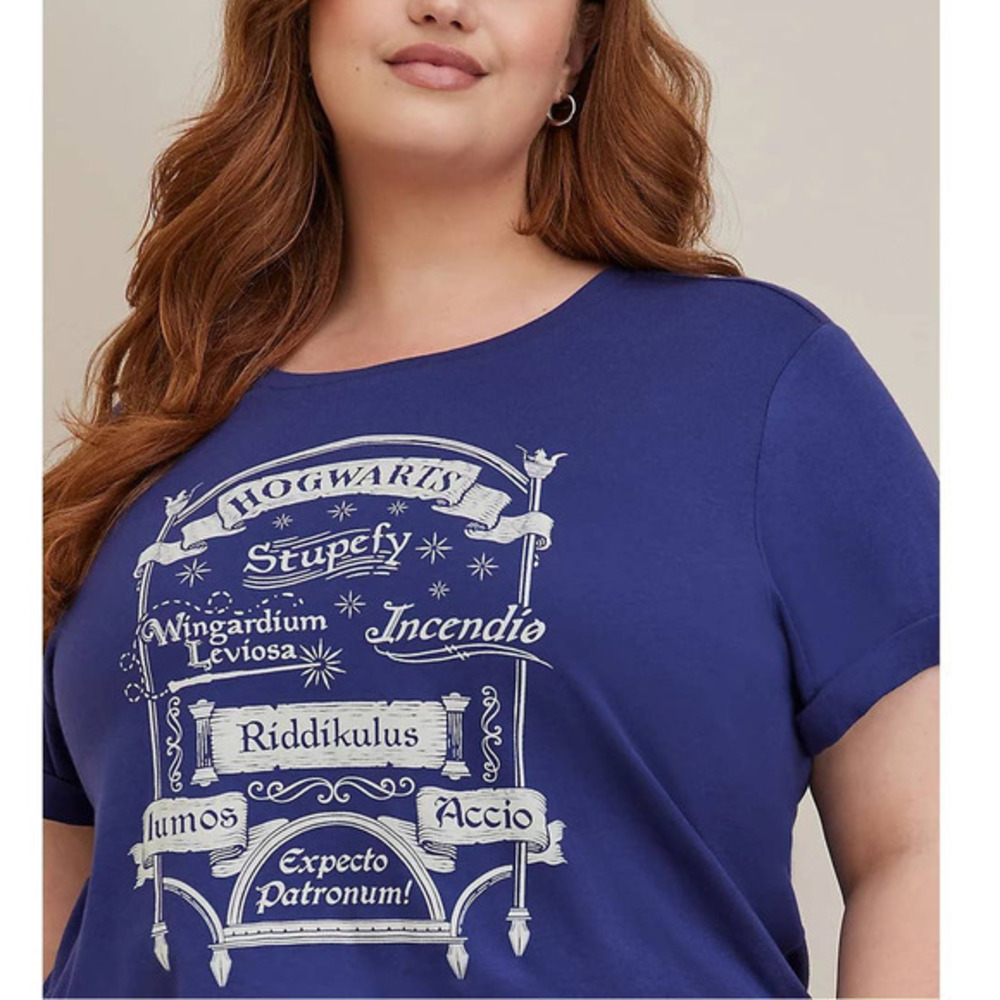 Torrid New Harry Potter 0 (0X size 12) Roll Sleeve Spells‎ Graphic Top T Shirt